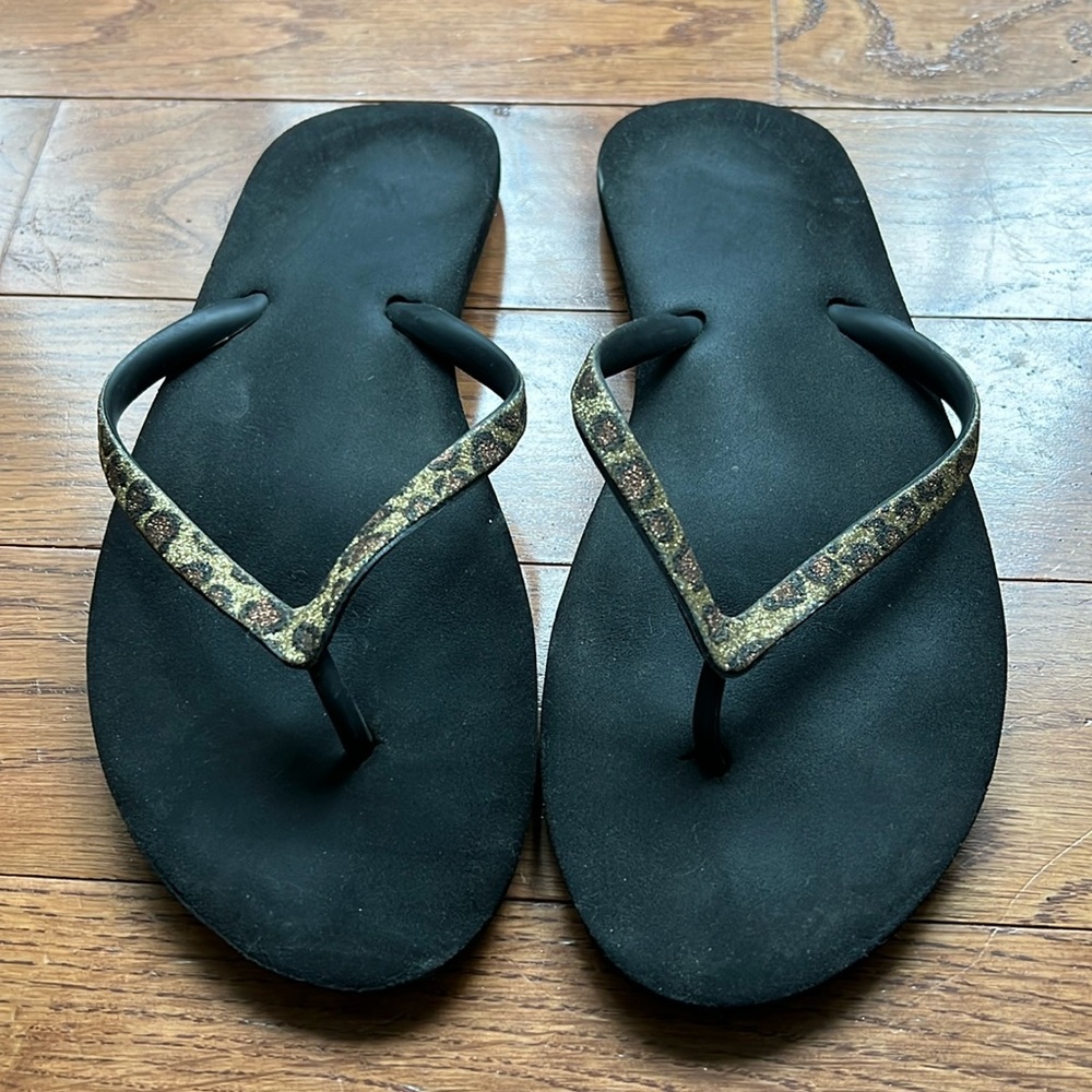 Reef glitter cheetah flip flops